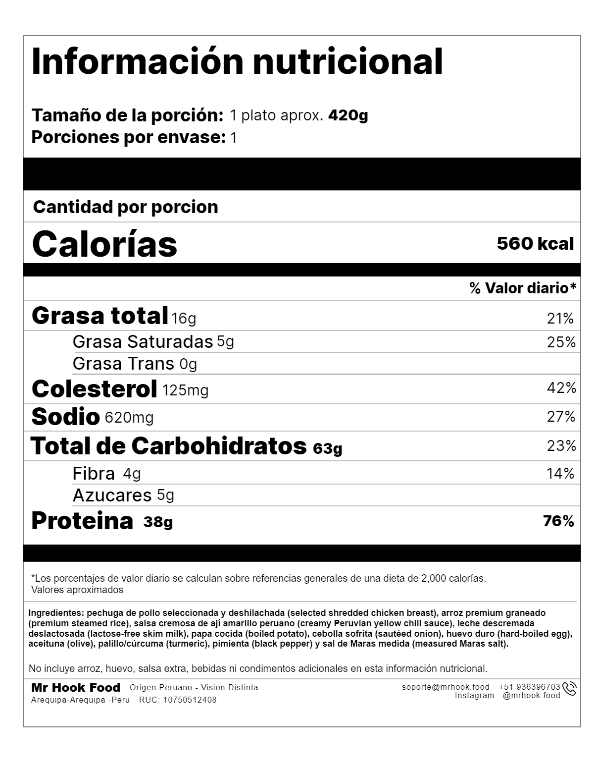 Ají de Gallina Hook + Arroz Premium (Hook Creamy Peruvian Chicken Chili + Premium Rice)